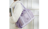 Double Shoulder Handles Mesh Drawstring Tote Bag Lightweight Drawstring Mesh Tote Reinforced Base Portable Carrier Large Capacity
