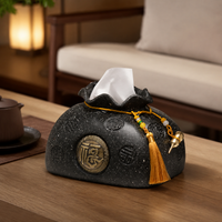 Decorative Tissue Box with Fu Design, Stylish Cosmetic Tissue Box for Living Room & Desk