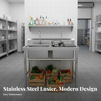 Commercial Kitchen Sink Heavy Duty Freestanding Stainless Steel Sink Rust Resistant Multi-Basin Wash Station for Chefs, Business Owners, Bar, Workshop