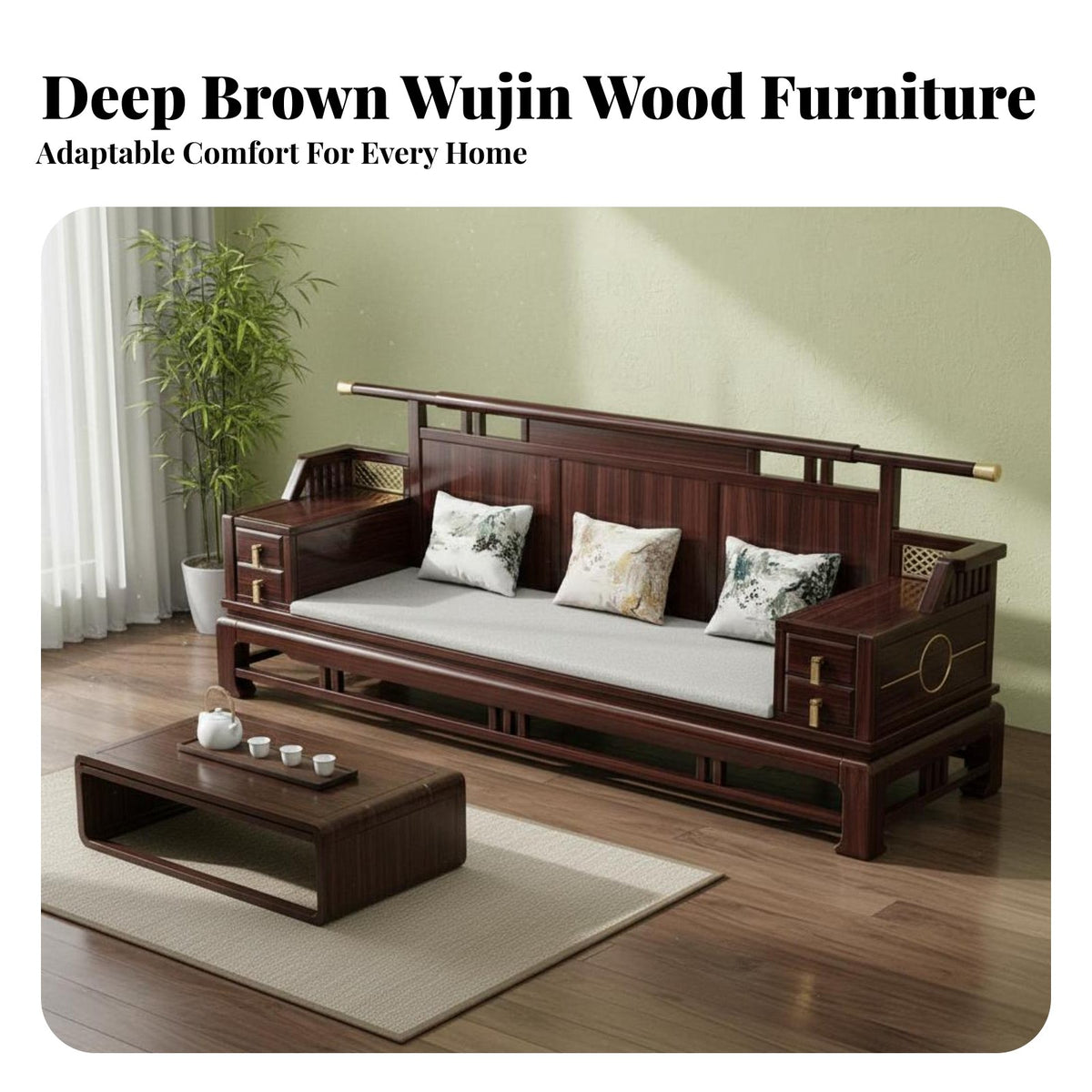 New Chinese Design Solid Wood Sofa Set Sturdy Hardwood Frame African Blackwood Hardwood Living Room Furniture Two-Season Season Use Tranquil Design