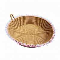 Coiled Spiral Cotton Rope Cat Bed Ruffled Trim Woven Cat Basket Bed Raised Edge Nesting Pad Breathable for Cats, Small Dogs