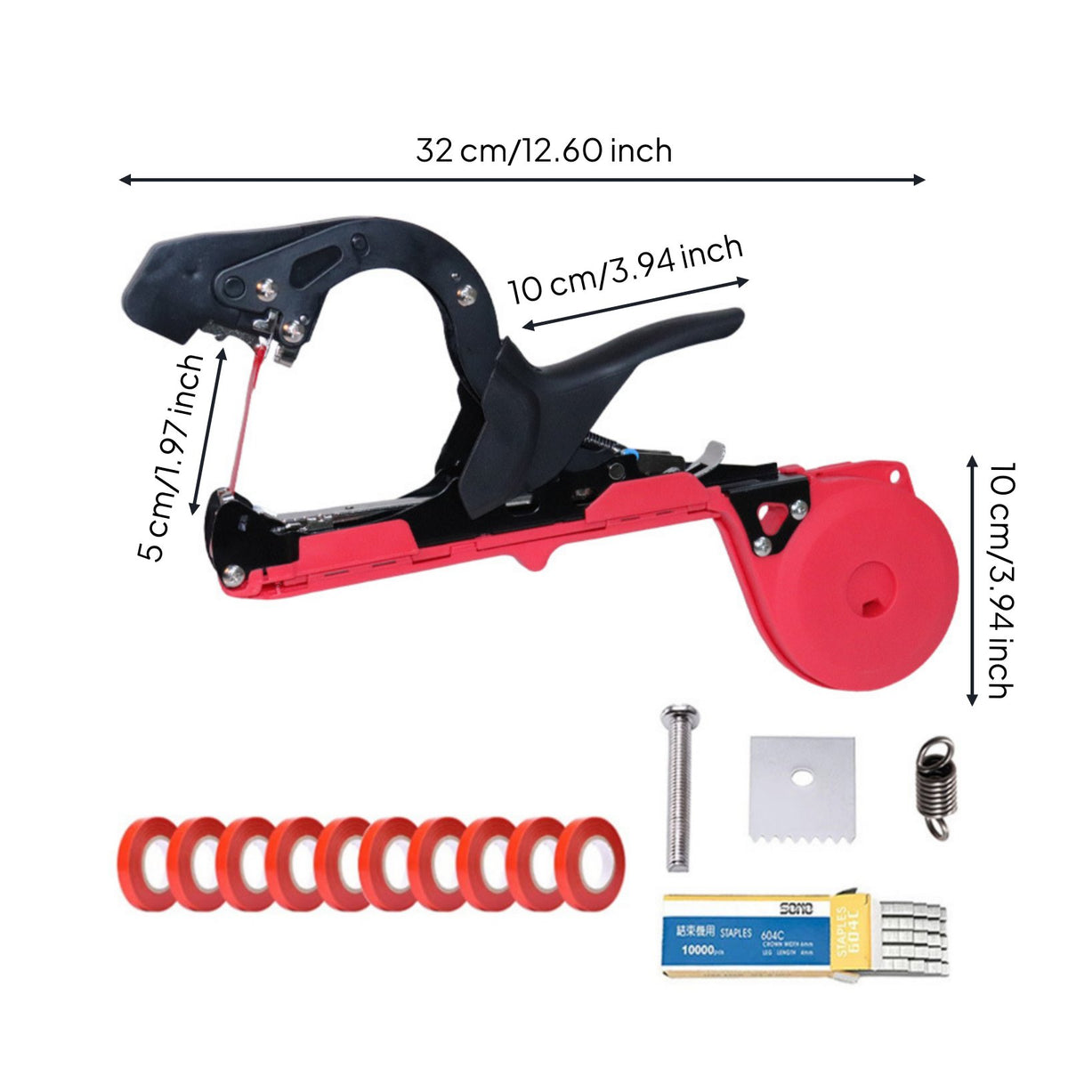 Includes Tapes and Staples Vine Tying Machine Upgraded Plant Tapener Red Vine Branch Tying Tool Time-Saving for Vineyard, Orchard, Nursery