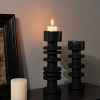 Stone Look Candlestick Textured Finish Black Candle Stand Stable Base Tall Candlestick Holder