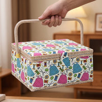 Sewing Basket with Space-Saving Tray Sewing Basket with Compartments Hinged Craft Organizer for Crafters