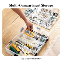 Multiple Compartments Small Parts Case Portable Design Multi-Compartment Storage Case Removable Dividers Hardware Box Transparent Lid for DIY hobbyists, Technicians, Workshop, Craft Room, work location, Vehicle