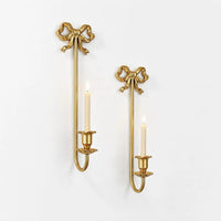French Vintage Metal Bow Wall Candle Holder in Matte Gold