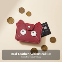 Cat Change Purse PU Leather Feline Card Holder Compact Size Small Cat Wallet for Women, Students, Daily Use, Shopping, Handbag Organization