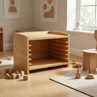 Puzzle Cabinet Open-Front Wooden Puzzle Rack Wooden Desktop Shelf for Teachers, Parents, Preschool, Playroom, Homeschool