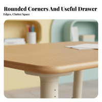 sturdy Wood Construction young child Drawing Table with Paper Roll Height Adjustable children's Furniture Multi-Functional Play Desk Rounded Corners for children 3+, Preschoolers, young children, children's activity area, Nursery, Home