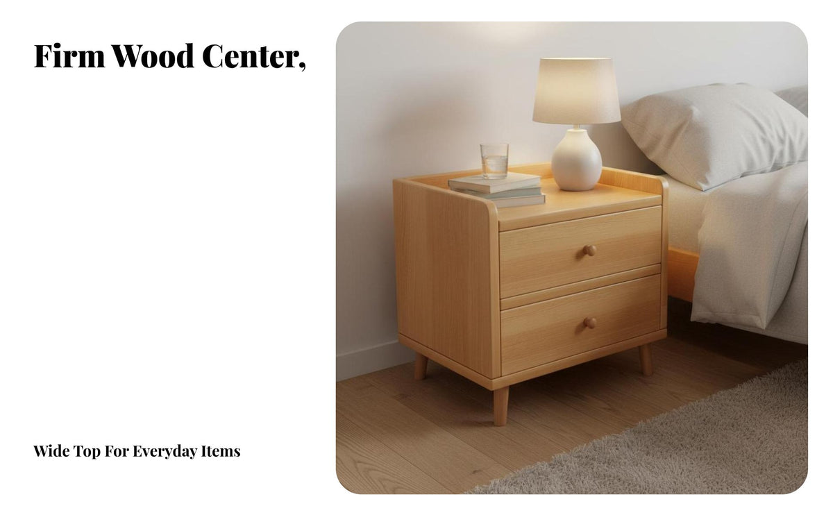 Solid Wood Core Wooden Bedside Table Minimalist Design Nightstand with Drawers Stable Structure Bedroom End Table Wide Tabletop for Apartment Dwellers, Homeowners, Students, Guest Room, Dormitory, Hallway, Office