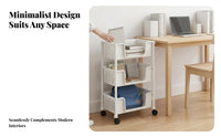 Space-Saving Multi-Tier Rolling Bookshelf with Wheels Multi-Tier Rolling Rack Large Capacity Book Trolley Strong Load-Bearing for Students, Home Office Workers, Teachers, Study Room, Bedroom, Classroom