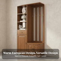 Multifunctional Coat Rack Standing Cabinet Shoe Organizer Solid Wood Construction Partition Furniture Space Saving Unit Suitable for Families Entryways