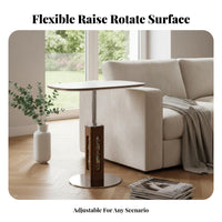 Vintage & design C-Shaped height-adjustable Table Sintered Stone primary living Room Furniture Height-Adjustable Sturdy Construction for Homeowners, Apartment Dwellers, telecommuter Workers