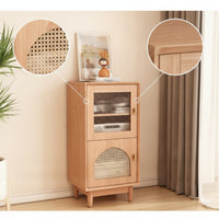 Wooden Cabinet with Rattan Door Boho Rattan Storage Cabinet Freestanding Credenza for Living Room, Entryway, Apartment