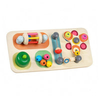 Multicolor Wooden Busy Board Toy Natural Wood Finish Early Learning Activity Board Rounded Corners Wooden Activity Toy Interactive for Toddlers, Preschoolers