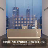 Curved Reception Desk Spacious Storage Varnish Ed Cashier Desk Sturdy Construction Retail out Station for Business Owners, Office Lobby, Boutique