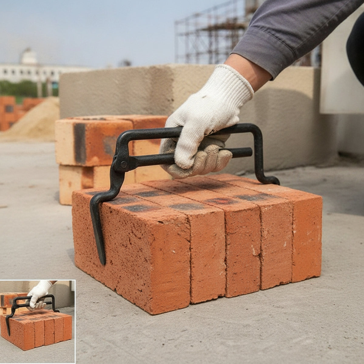Labor Saving Brick Tongs Adjustable Brick Clamp Heavy Duty Block Lifting Clamp High Carbon Steel for Bricklayers, Masons, Construction Workers
