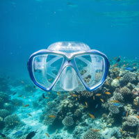 Diving Facepiece with Hardened Glass Leak-Watertight Two-Lens Underwater Eyewear Anti-Fog Goggles for Snorkelers, Swimmers, Snorkeling, Sea