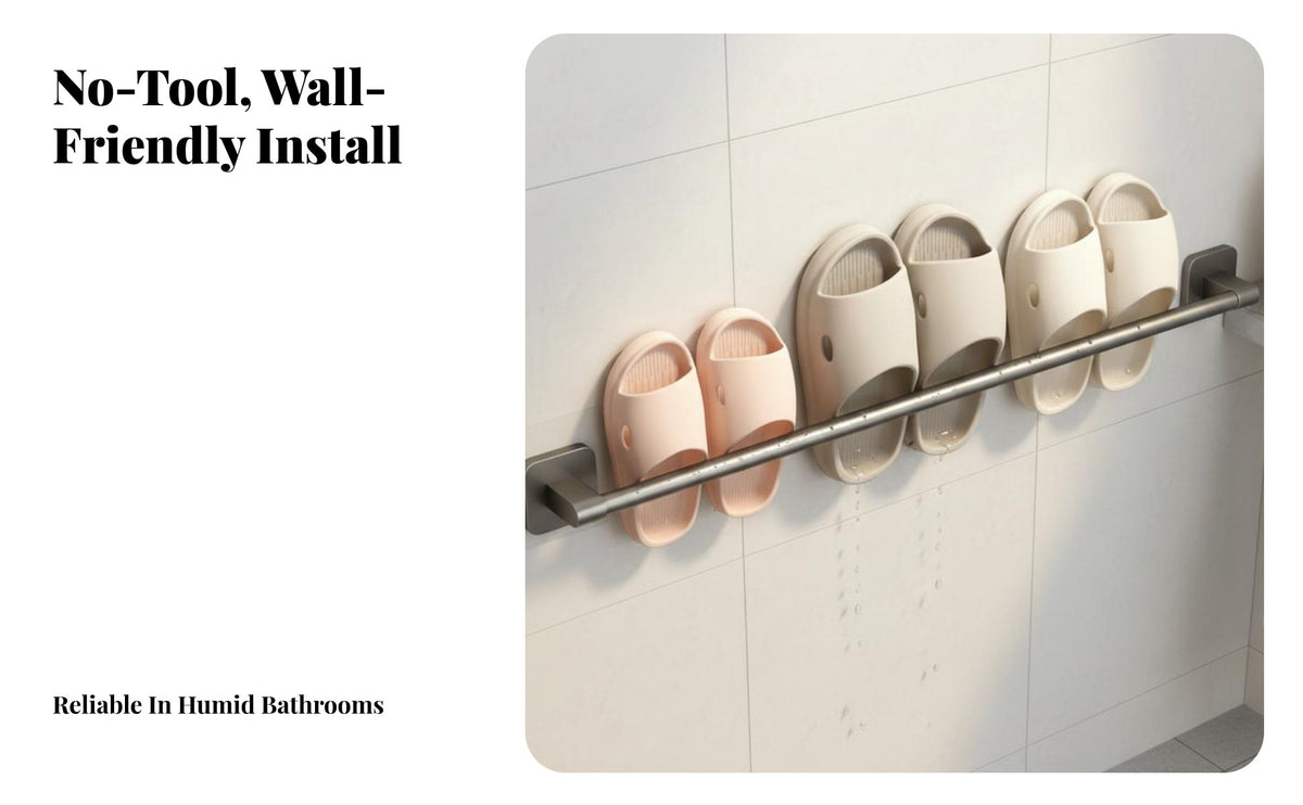 Wall Mounted Slipper Rack Easy Installation Wall-Mounted Slipper Rack Space-Saving Shoe Holder for Renters, Adults, Restroom, Closet, Bedroom
