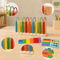 Student Nine-Gear Abacus for Grades 1-4, Textbook Synchronized Math Teaching Aid, Wooden Calculation Frame for Billions Place Value