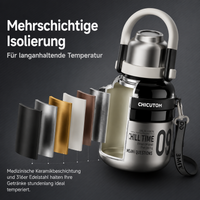 Water Bottle 700ml, Thermos Mug with Medical Ceramic Coating, 8 Hours Insulation for Coffee & Tea, Leak-Proof Thermos Flask with Strap