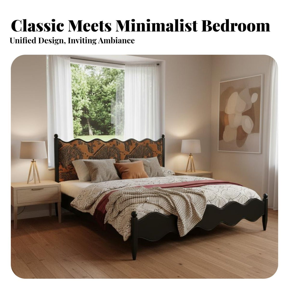 Solid Wood Double Bed Minimalist Solid Wood Bed Frame Easy Assembly Bedroom Furniture for Couples, Guesthouse