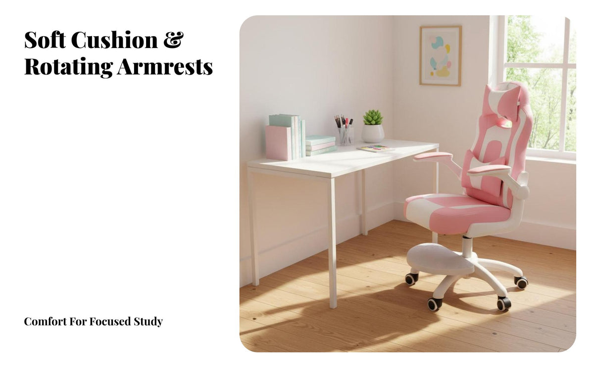 Breathable Textile Adjustable Student Chair Locking Casters Adjustable Kids Desk Chair High-Density Cushion for Students, Teens, Teenagers, Studying, Homework, Home, Bedroom
