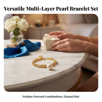 Multi-Layer Chain and Pearl Bracelet Light Luxury Feel Layered Bracelet Set European Design Stackable Pearl Bracelets for Daily Wear, Parties, Dates