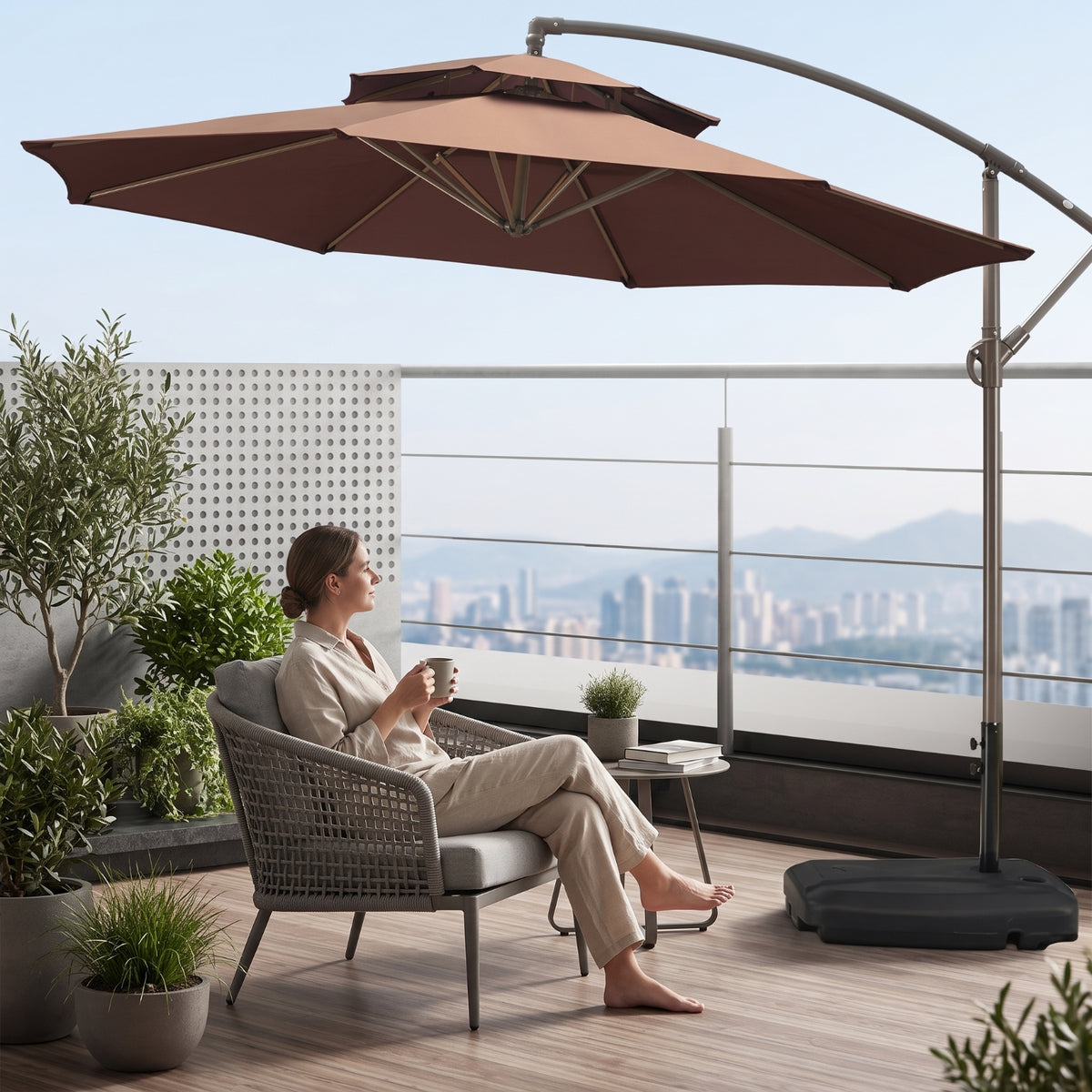 Cantilever Patio Umbrella Large Shade Area Offset Patio Umbrella Stable for Yard, Balcony, Commercial Seating Areas