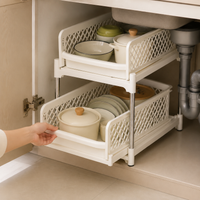 Kitchen Pull-Out Shelf, Narrow Kitchen Organizer 18.5x38x62cm, 2 Levels, Freestanding, for Kitchen Storage