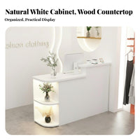 Salon Front Desk Curved Design Modern Reception Desk LED Lighting Retail Cashier Stand for Receptionists, Business Owners, Lobby, Hotel