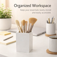 Clear Acrylic Pen Holder for Desk Storage, Square Pencil Pot Organiser for Vanity Table, Makeup Brush Office Stationery