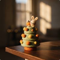 Whimsical Felt Christmas Tree Mini Felt Tree with Rabbit Cute Bunny Ornament Adorable for Shelves