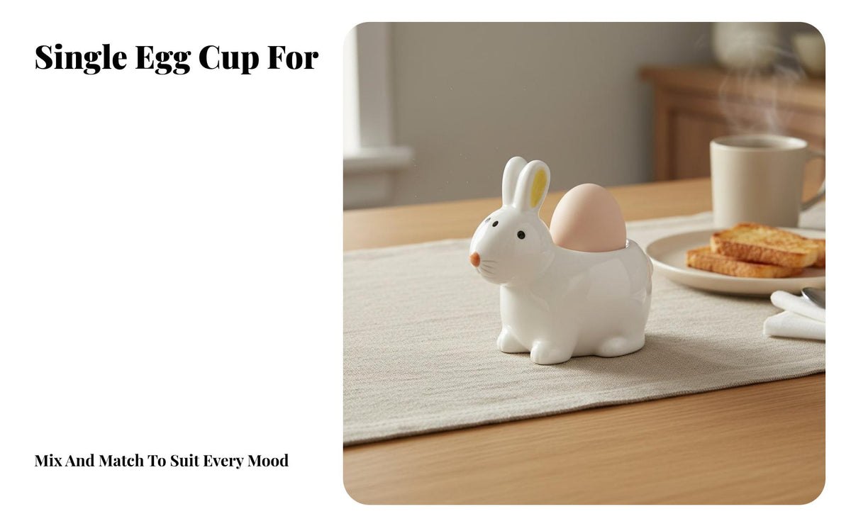 Embossed Details Ceramic Egg Cup High-Temperature Fired Ceramic Rabbit Egg Cup Durable Tableware Easy to Clean for Children