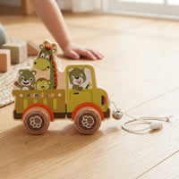 Wooden Toy Car Toddler Pull Along Toy Motor Skill Development Coordination Pretend Play Four Wheels Wooden Pull-Along Car for Early Learning