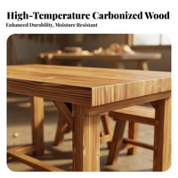 Wooden Restaurant Table and Bench Set Carbonized Finish Table, Chairs, and Bench Combo sturdy Wood Construction Canteen Furniture for Barbecue Joints