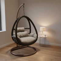 Hanging Oval Chair with Stand Indoor Outdoor Freestanding Wicker Swing Chair Leisure Furniture Weather Resistant for Living Room