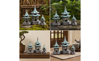 3 Pieces Open-Sided Hexagonal Pavilion Ornament Raised Platform Pagoda Roof Ornament Architectural Style Mini Landscape Piece