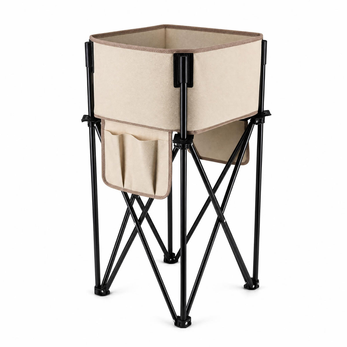 Portable Foldable Storage Rack Metal Frame Textile Storage Bin Open Top Bin Shelf Organizer Cylindrical for Outdoor