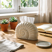 Spiral Shell Tissue Holder Sculptural Home Decor Accessory Light Beige