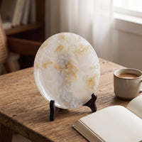 Marble Plate with Stand Polished Marble Tray Low-Profile Serving Plate for Sideboard, Hotel Reception