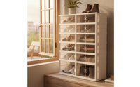 Shoe Organizer Cabinet with Transparent Doors Folding Shoe Organizer Cabinet Multi-Compartment Furniture for Renters, Families, Entryway, Closet