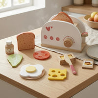 Wooden Pretend Breakfast Appliance Printed Symbols Toy Breakfast Set Smooth Painted Wooden Toy