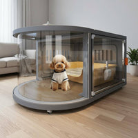 Panoramic Dog Cage Easy to Clean Transparent Pet Crate Wide Door Indoor Dog House with Wheels for Small Dogs, Young Dogs