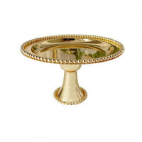 Mirrored Surface Round Dessert Stand Beaded Rim Pedestal Cake Stand Metal Display Tray Polished Finish
