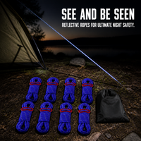 4mm Reflective Guy Ropes with Adjusters for Outdoor Camping Tents and Tarps, 8-Pack