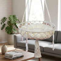 Handmade Cat Bed with Macrame Tassel, Boho Hanging Cat Bed Hammock, Round Indoor Cat Bed with Rope Loop Support for Indoor Cats