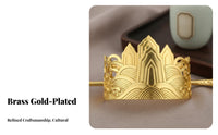 Chinese Design Hair Crown Wave and Mountain Design Ponytail Cuff with Stick Metal Hair Bun Holder Gold-Plated Metal Bun Holder