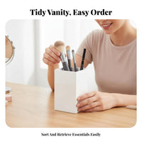 Lidded Brush Holder with beads Transparent Design Cosmetic Organizer Clear View