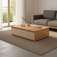 Floor-Standing Base Modern Rectangular Coffee Table Sturdy Construction Minimalist Storage Table Rounded Corners Living Room Furniture for Small Apartment Dwellers, Balcony